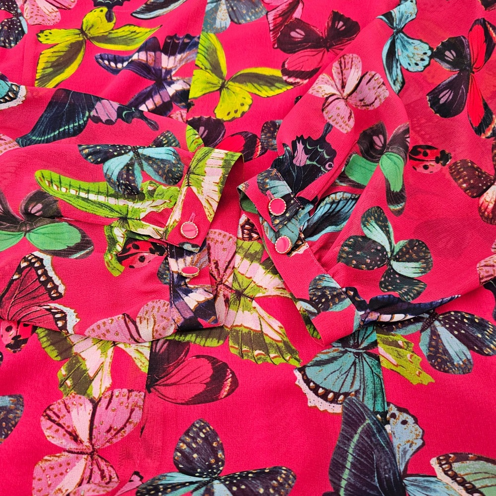 Doncaster Collection Pink Butterfly Print V-Neck Long Sleeve Shift Dress Size 16 - Picture 8 of 10